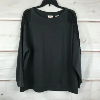 Sudadera Levi's para mujer 1X Plus cuello redondo negra flecos ribete cuello redondo pulóver Foto 1 de 4