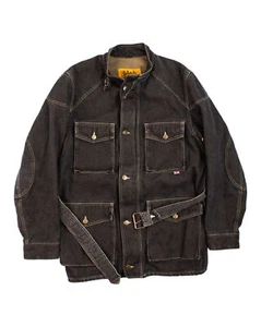 Belstaff Black Prince Classic Field Belted Biker Style Denim Jacket Size XL - Picture 1 of 9
