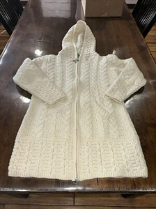 ARAN CRAFTS XS Merino Wool Hooded Zip Cruise Sweater Jacket Ivory Extra Small - Picture 1 of 15