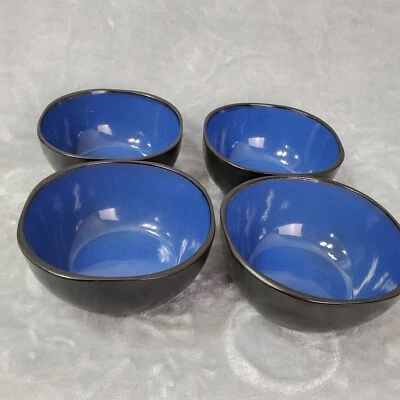Gibson Soho Lounge Round Blue Glazed Stoneware Dinnerware Soup Bowl Lot of 4 - Image 1 of 4