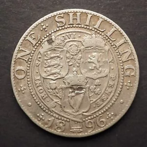 1896 Great Britain Silver One Shilling - FREE SHIPPING! M5422 - Picture 1 of 2