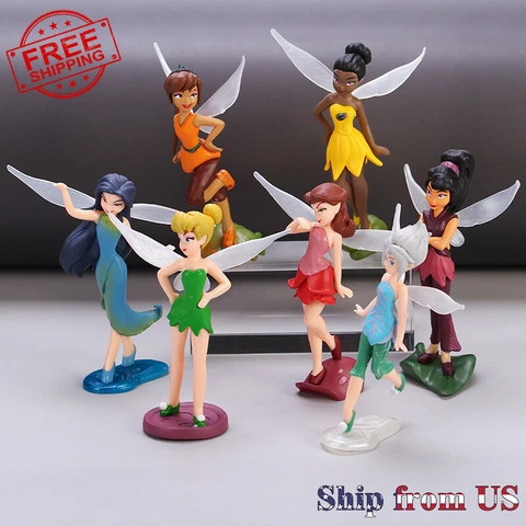 Tinkerbell Tinker Bell Fairy Girls Dolls 7Pcs Figures Cake Topper Party Toy Gift Cover