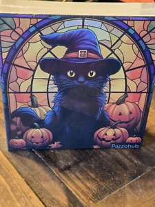 Rompecabezas de vitrales gato negro calabaza Halloween 1000 piezas - Imagen 1 de 3