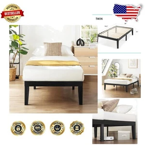 Elegant Black 16-Inch Twin Platform Bed - Solid Wood with Slat Foundation - Picture 1 of 12