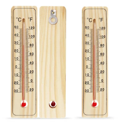 2-4 WOODEN WALL THERMOMETER | Indoor Outdoor Home Room Office Garden Greenhouse - Image 1 of 4