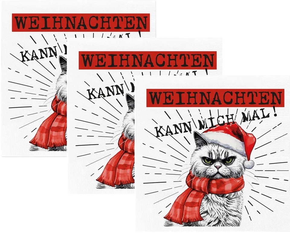Tovaglioli XMAS Cat confezione da 3 x 20 (33 x 33 cm) "Il Natale può farmi un tempo" - Immagine 1 di 1