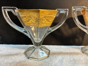 Vintage ANTIQUE Clear Depression Glass Cream & Sugar Set, Gold Etched & Gilded - Picture 1 of 4