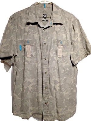 CAVI Mens Large Camouflage Floral Army Color Button Up Short Sleeve Pockets - Image 1 of 4