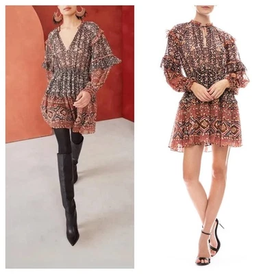 Ulla Johnson 2 Erisa silk floral print mini dress womens orange black - Image 1 of 4