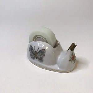 VINTAGE Lefton Porzellan Schmetterling Klebebandspender Schreibtisch Zubehör Japan Goldrand - Bild 1 von 6