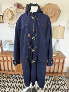 Vintage Structure Men’s Hooded Toggle Coat, Sz Large, Navy Wool Blend - Picture 1 of 12