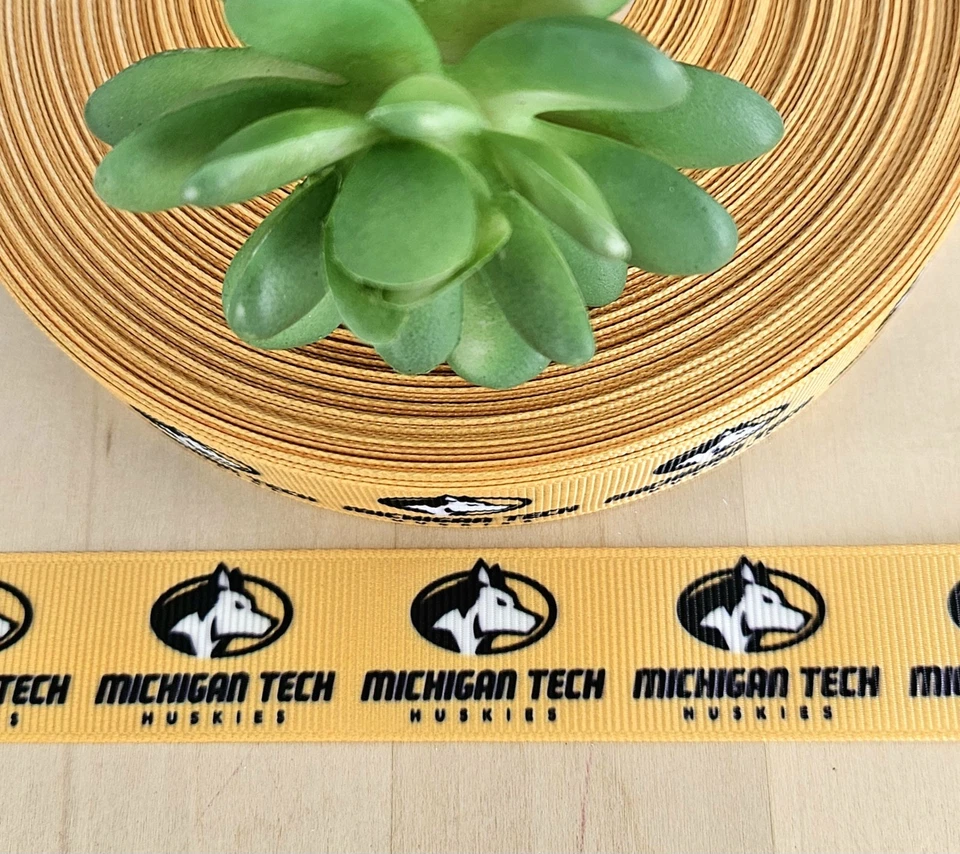 Cinta de grosgrain de 7/8" (1 YD) Michigan Tech Huskies cinta con logotipo temático universitario Foto 1 de 1