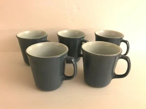 Vintage Pyrex Slate Blue White Milk Glass Coffee Tea Cup Mug (Set of 5) D Handle - Picture 1 of 4