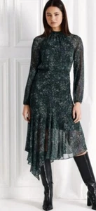 Tokito Dress Size AU 8 / US 4 Asymmetrical Long Sleeve Midi Dark Green Floral - Picture 1 of 8