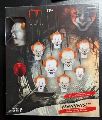 NUEVO Halloween Horror Penny Wise IT Payaso Musical Cuerda Luces - Juego de 8 Foto 1 de 4
