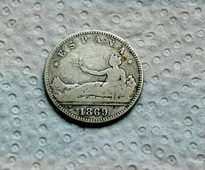 Moneda de plata 1 peseta de 1869 Gobierno Provisional rara.Extraordinaria moned - Imagen 1 de 2