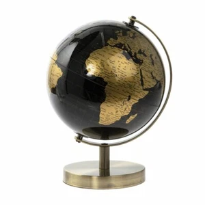 27cm Black Gold World Globe Vintage Rotating Atlas Office Ornament Home - Picture 1 of 6