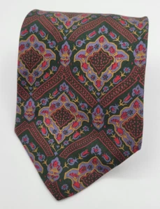 Corbata de seda Yves Saint Laurent Rive verde izquierda con estampado floral O122 - Imagen 1 de 5