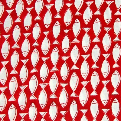 Hand Block Printed Cotton Running Fabric Sanganeri Voile 10 Yard Indian Handmade - Image 1 of 4