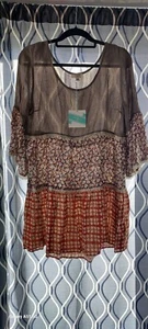 Umgee Boho Scoop Neck Embroidered Lace Bell Sleeve Blouse Shirt Top L NWT Soft - Picture 1 of 5