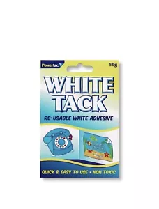 WHITE TAC TACK 50g REUSABLE WHITE ADHESIVE PUTTY MULTI PURPOSE NON-TOXIC - Picture 1 of 1