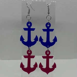 Große Anker Ohrringe. 7cm - 15cm lang, mit Haken, rosa lila oder blau. Pick - Bild 1 von 76