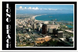 Long Beach California Downtown Bird's Eye View Postcard - Picture 1 of 2