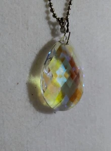 Vtg - 1 1/2 in W x 2 in multi color Faux "Crystal" - Pendant Necklace - 18 in - Picture 1 of 5
