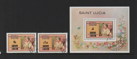 ST LUCIA 1980 QUEEN MOTHER'S 80th BIRTHDAY SET & M/SHEET *USED/CTO* Cover