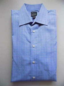 JOS A BANK Mens FRENCH CUFF Dress Shirt Size 15.5 / 34 Blue Pink Check - Picture 1 of 7