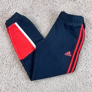 ADIDAS Black Red White Logo Jogger Sweatpants Boys M Elastic Waist Zip Pockets - Picture 1 of 15