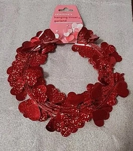 Valentines Day Metallic Garland w/ Red Hearts 25 Ft Home Or Teacher Decor - Picture 1 of 2