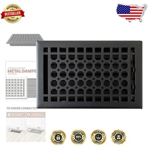 Durable 6x10 Inch Steel Vent Cover - Textured Black with Attached Metal Damper - Picture 1 of 10