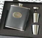 Personalized Black Leather Flask Set - Groomsman gift, Best man gift