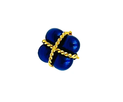 Pin de solapa vintage de oro amarillo de 18k esmalte azul Foto 1 de 4