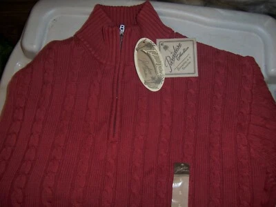 NWT PARADISE COLLECTION Cranberry Red Cable Knit 1/4 Zip Cotton Sweater - SIZE L - Image 1 of 3