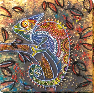 Bead Embroidery Kit "Chameleon" size 7.9"x7.9" / 20.0x20.0 cm - Picture 1 of 7