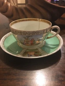 Pirken Hammer Czechoslovakia  Dresden Style Cup & Saucer Green - Picture 1 of 12