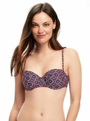 New Old Navy Women Red Tile Floral Palm Leaf Balconette Padded Bikini Top S M  - Image 1 of 3