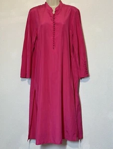 Accappatoio donna casa piccola Natori caftano misto seta rosa caldo collo mandarino - Foto 1 di 11