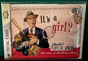It's A Girl postcard Baby Birth Greeting Card Metal Nostalgic 10x14cm Embossed - Picture 1 of 1