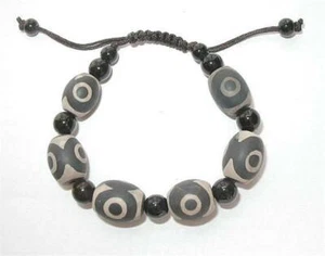 TIBETISCHE DZI PERLEN SCHWARZER ONYX AMULETT ARMBAND GLÜCKSAUGE BRAUN 7" ~ 11"  - Bild 1 von 1