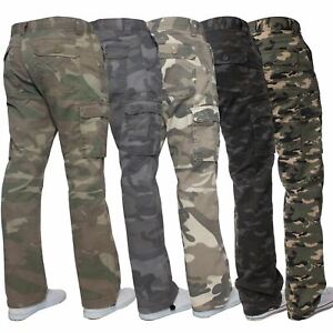 Kruze Mens Military Combat Trousers Camouflage Cargo Camo Army Casual Work Pants