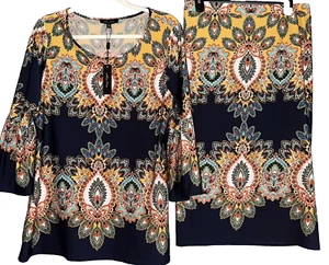 new womens Melissa Paige 2 Piece Boho Outfit Paisley Stretch Skirt Top Sz XL NWT - Picture 1 of 11
