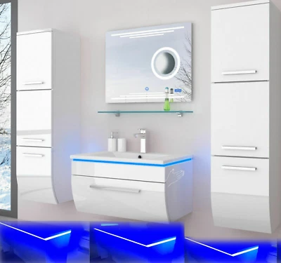 Badmöbel Set schwarz oder weiss hochglanz Kosmetik Desgin Badezimmermöbel LEDUhr - Bild 1 von 4