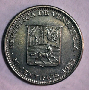 1965 REPUBLICA DE VENEZUELA,50 CENTIMOS-LIBERTADOR BOLIVARCOIN-RARE     - Picture 1 of 2