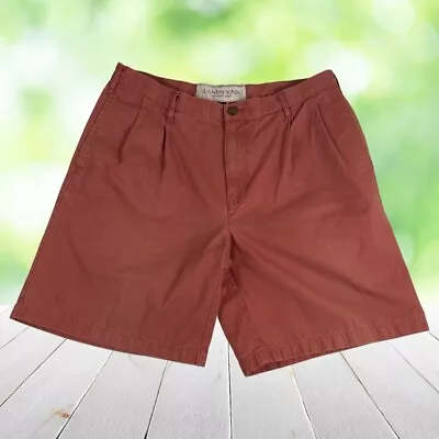 Pantalones Cortos Chinos LANDS END Para Hombre 35x9 Coral Plisado Preppy Golf Playa 100% Algodón Foto 1 de 4