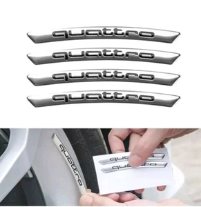 4 x S Quattro Emblem Logo 3d Felgen Aufkleber Sticker 90mm x 7,5mm Silber NEW - Bild 1 von 5