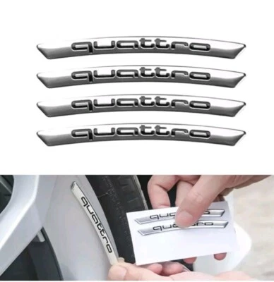4 x S Quattro Emblem Logo 3d Felgen Aufkleber Sticker 90mm x 7,5mm Silber NEW - Bild 1 von 4