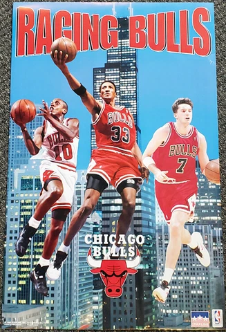 Chicago Bulls RAGING BULLS 1995 22x34 POSTER -Scottie Pippen, Toni Kukoc, BJ Cover